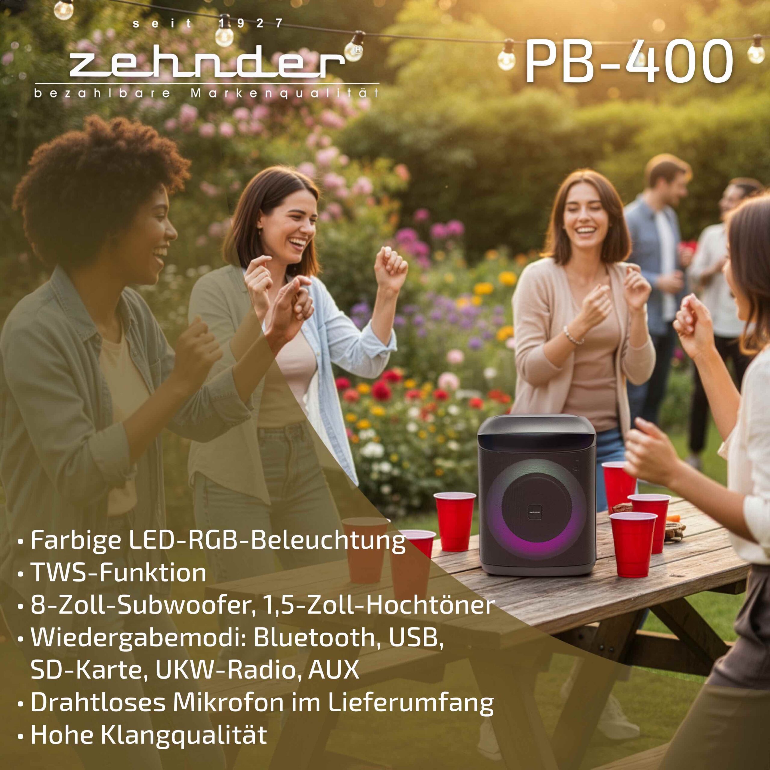 Power Audio PB-400 Partybox PMPO 400W (RMS 40W) + Mikrofon TWS – Bild 4